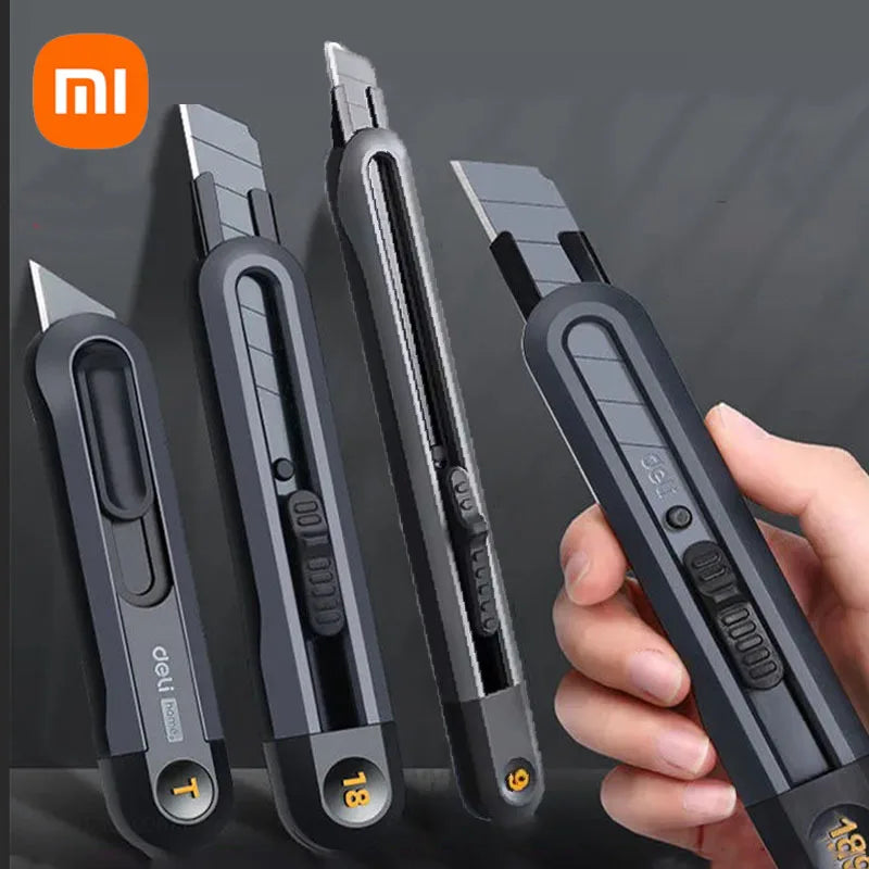 Xiaomi-cuchillo multiusos retráctil a presión, cuchillas de acero al carbono de 18mm/9mm, cortador de caja, bloqueo automático para suministros de oficina, papelería