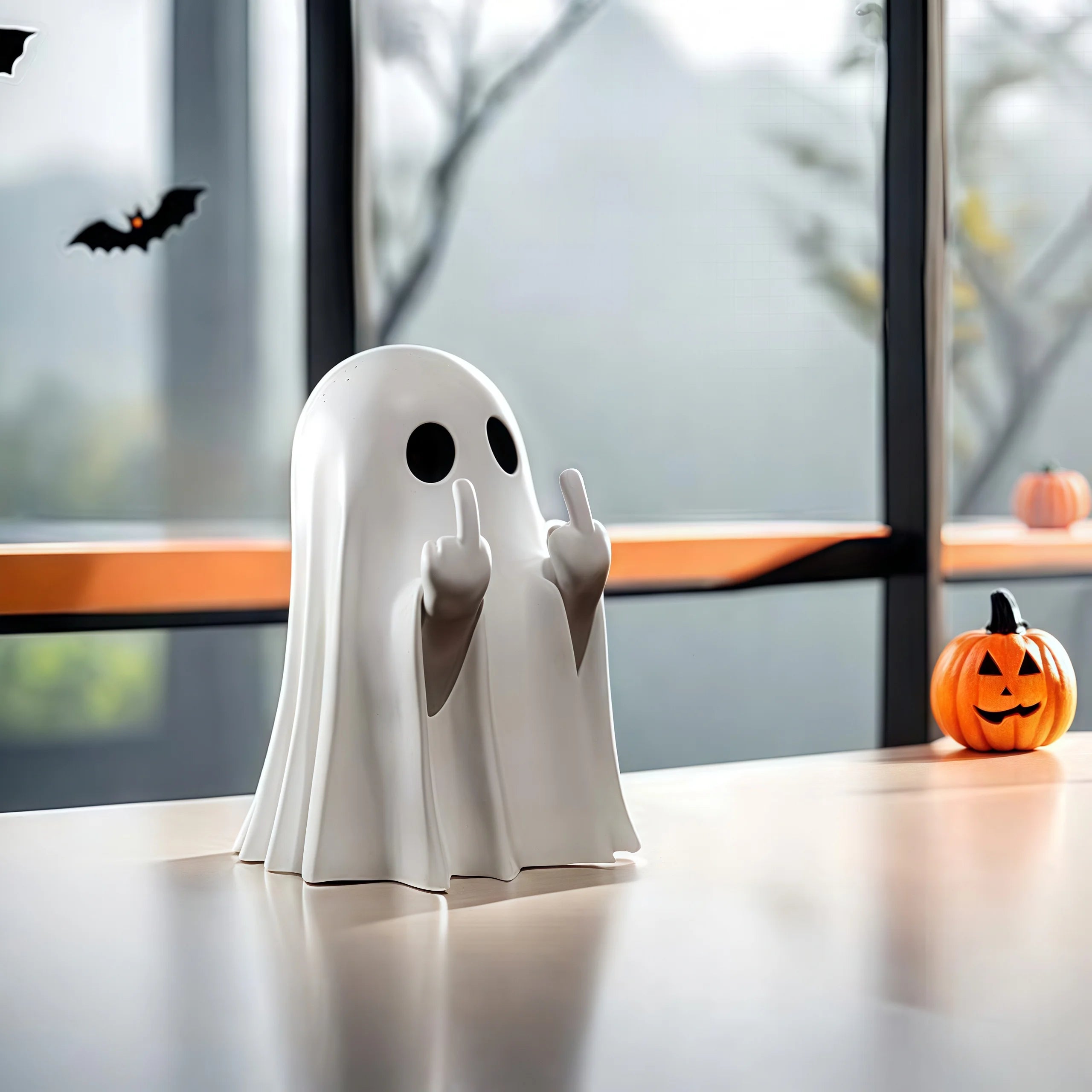 Estatua de fantasma linda del dedo medio, fantasmas pequeñas figuras de fantasmas aterradoras, decoraciones para el hogar de Halloween, estante de centros de mesa de centro
