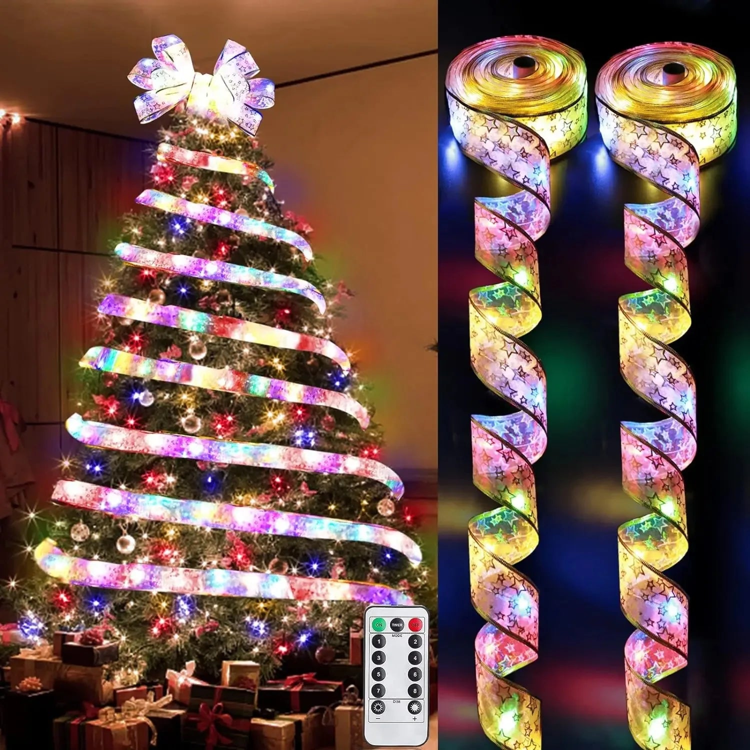 Cinta navideña de luz de hadas, decoración navideña para el hogar 2025, lazos DIY, adornos de árbol de luz, decoración navideña, Año Nuevo 2026
