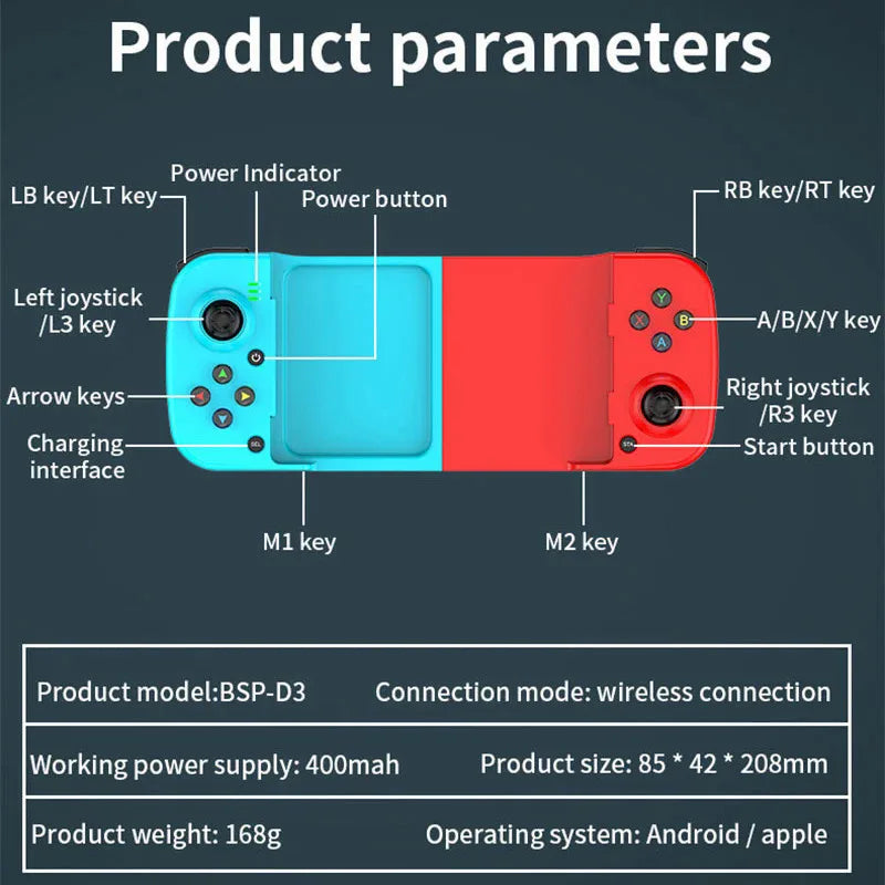 Controlador de juego extensible inalámbrico BT 5,0 para teléfono móvil Android IOS Gamepad Joystick retráctil Gamepad para PS4 Switch PC