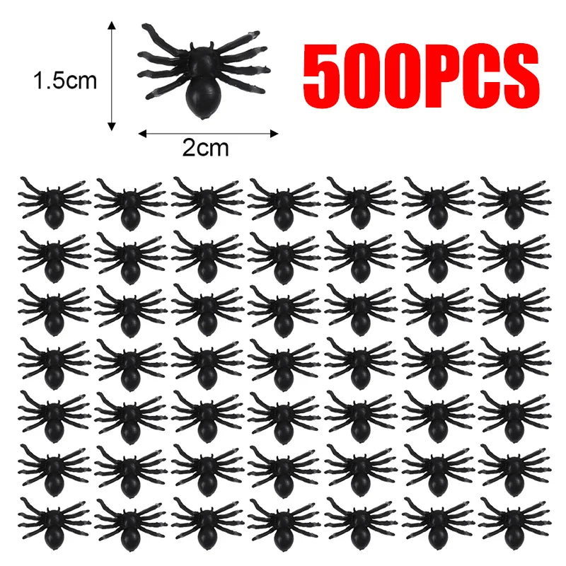 50/500 Uds pequeñas arañas negras falsas decoración de Halloween araña de terror DIY fiesta Casa Encantada Prop insectos realistas juguetes difíciles