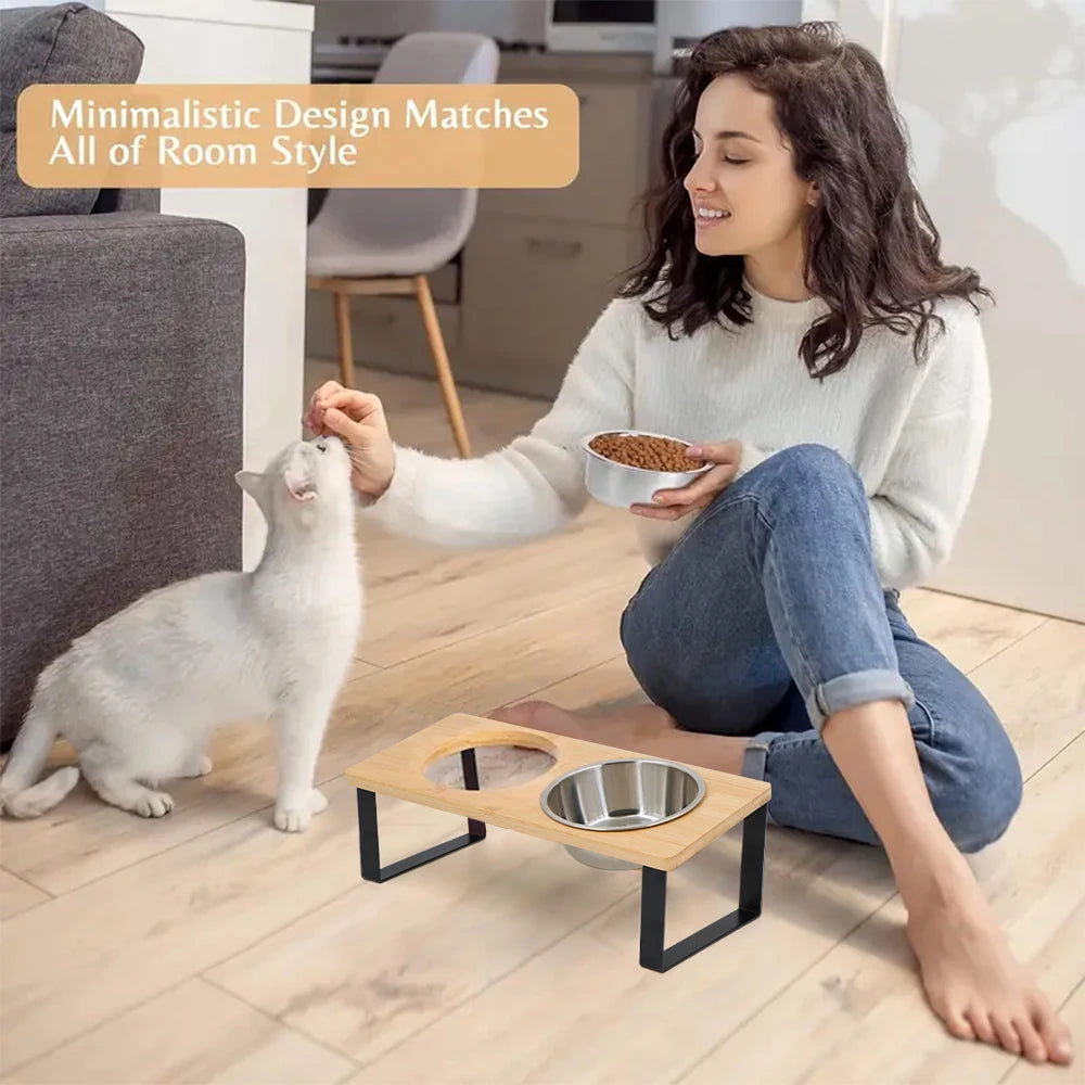 Cuencos elevados para gatos 15 °   Cuencos de comida para gatos elevados inclinados con soporte de madera, 2 cuencos de acero inoxidable antivómitos para gatos y cachorros