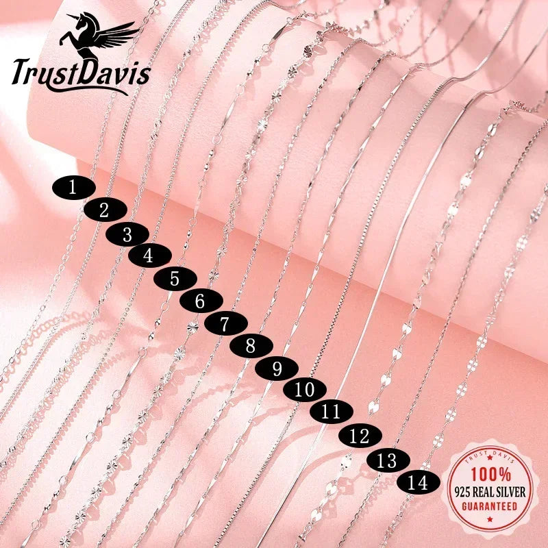 TrustDavis-collar de Plata de Ley 925 auténtica con forma de serpiente y ondas de agua, cadena de caja de 40/45cm, collar para mujer, joyería DC25