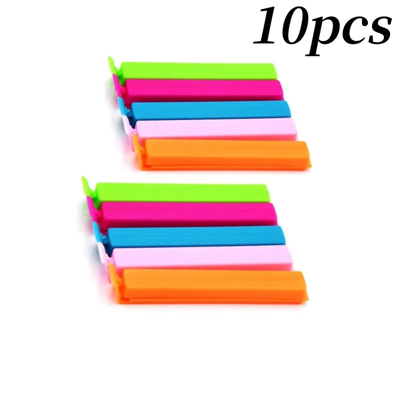 5/10/20 piezas Clips de sellado coloridos almacenamiento de cocina sello de aperitivos de alimentos Clips de bolsa de sellado abrazadera selladora de bolsas de aperitivos de mantenimiento fresco al azar
