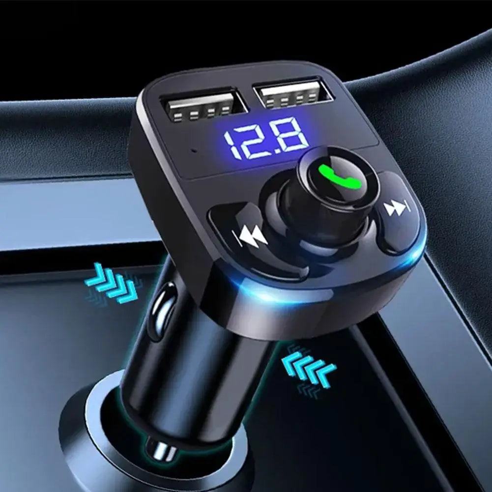 Transmisor FM inalámbrico con Bluetooth y reproductor de MP3, receptor de Radio con llamadas manos libres, Cargador USB Dual y adaptador estéreo de música