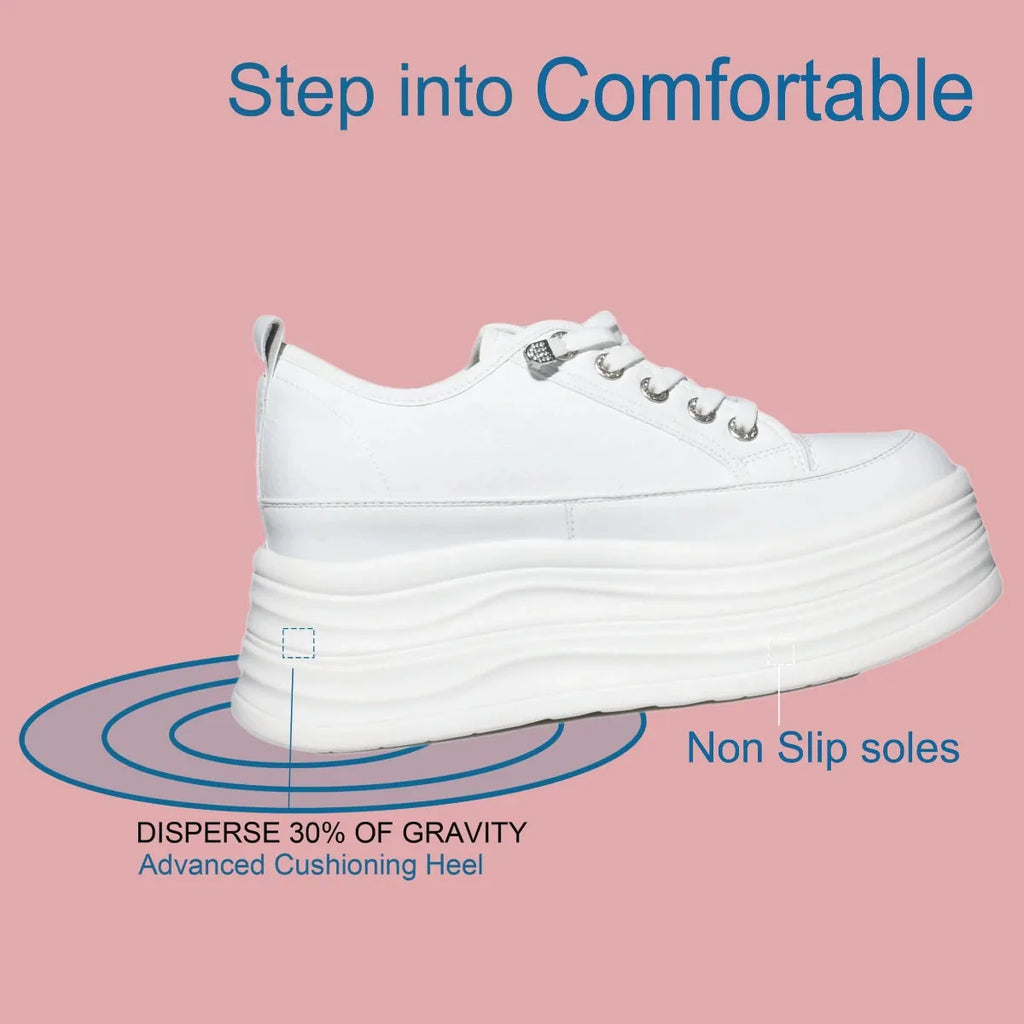 Fujin, zapatillas de deporte con plataforma blanca de cuero de microfibra de alta calidad de 9cm para mujer, zapatillas con Tacón de Cuña, zapatos informales cómodos para mujer