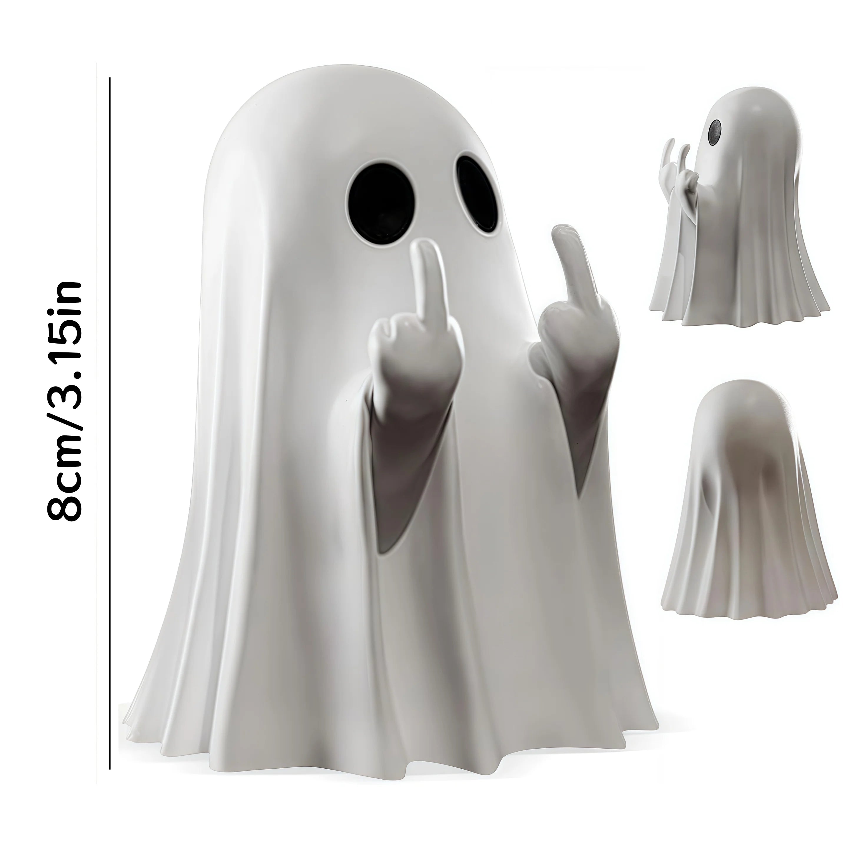 Estatua de fantasma linda del dedo medio, fantasmas pequeñas figuras de fantasmas aterradoras, decoraciones para el hogar de Halloween, estante de centros de mesa de centro