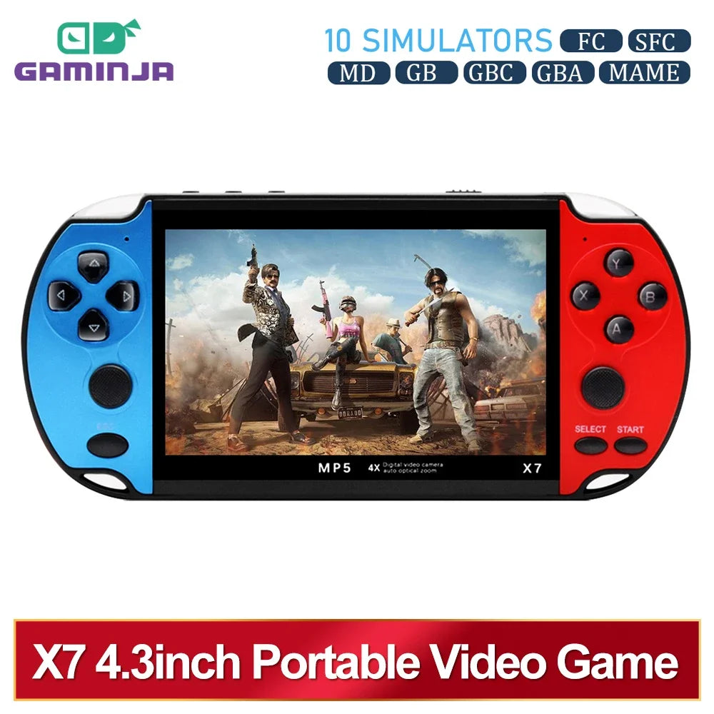 GAMINJA-consola de juegos portátil X7, 4,3 pulgadas, pantalla IPS, reproductor de videojuegos HD, 10000 juegos integrados para GBA, GBC, NES, GBC