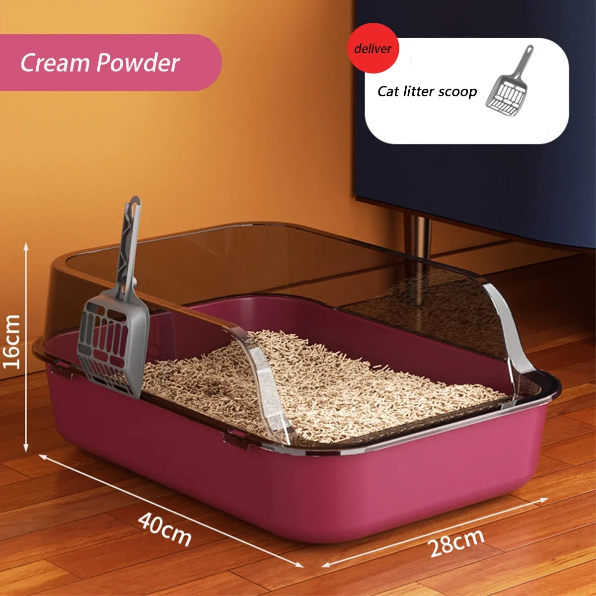 Caja de arena para gatos, caja de arena gruesa para gatitos, semicerrada, de lado alto, a prueba de salpicaduras, con cuchara para arena, suministros de limpieza para gatos