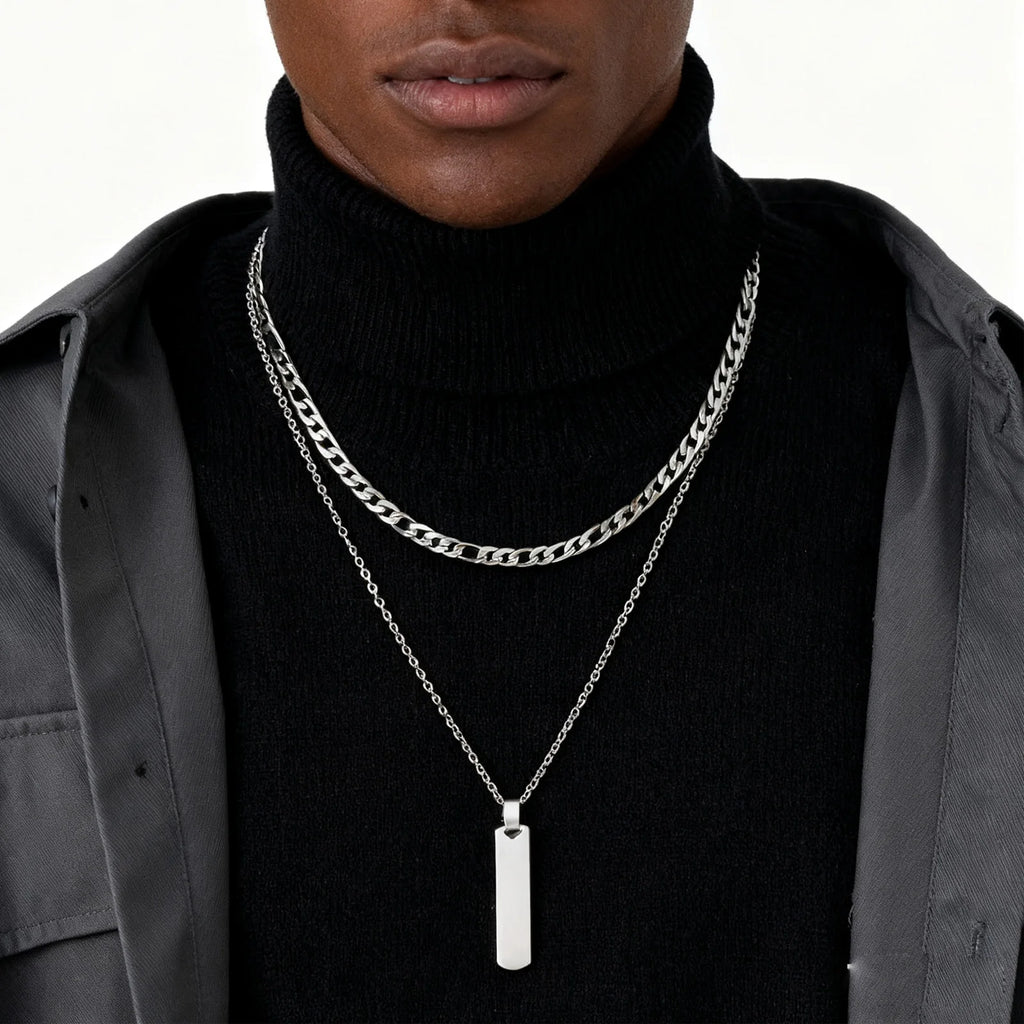 Collares apilados de barra Vertical para hombres y niños, Collar de cadena de cuerda trenzada de cadena cubana de acero inoxidable, regalos de conjuntos de joyería elegantes