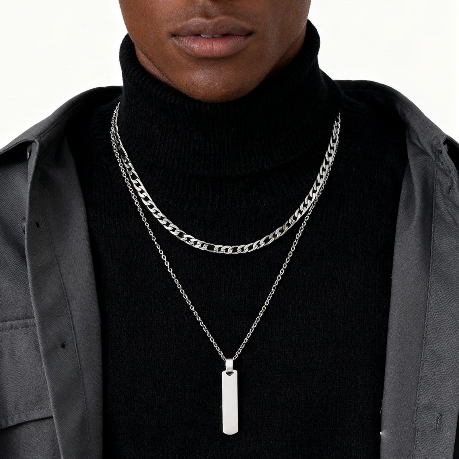 Collares apilados de barra Vertical para hombres y niños, Collar de cadena de cuerda trenzada de cadena cubana de acero inoxidable, regalos de conjuntos de joyería elegantes