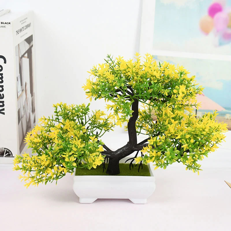 Bonsái de plantas artificiales, árbol pequeño, maceta, plantas falsas, flores, adornos en maceta para decoración de mesa de habitación del hogar, decoración de jardín de Hotel