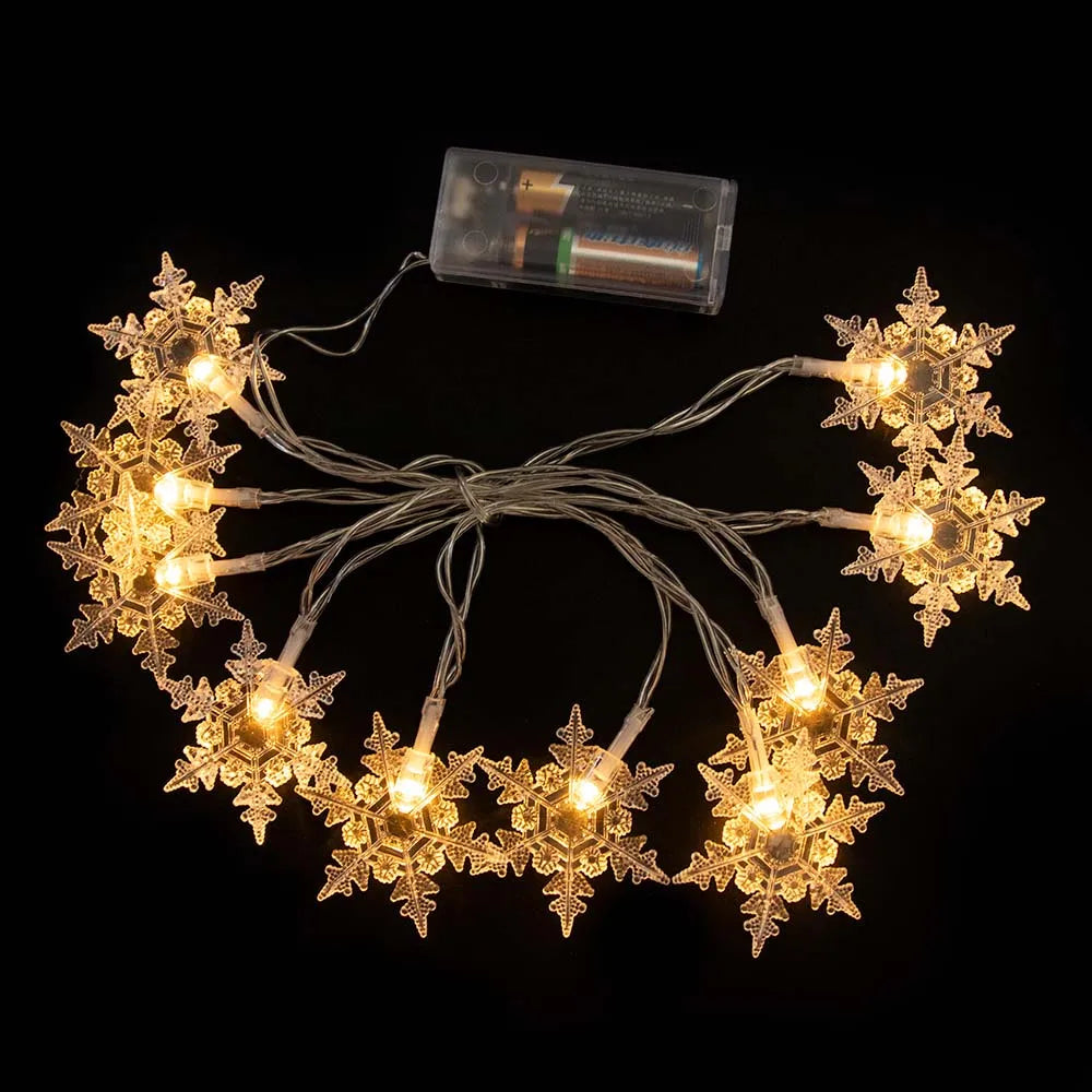 Luces navideñas de 1,5/3M, guirnalda de luces con forma de copo de nieve, luces de hadas, bola de estrella impermeable, lámpara LED para decoración del jardín del árbol de Navidad del hogar