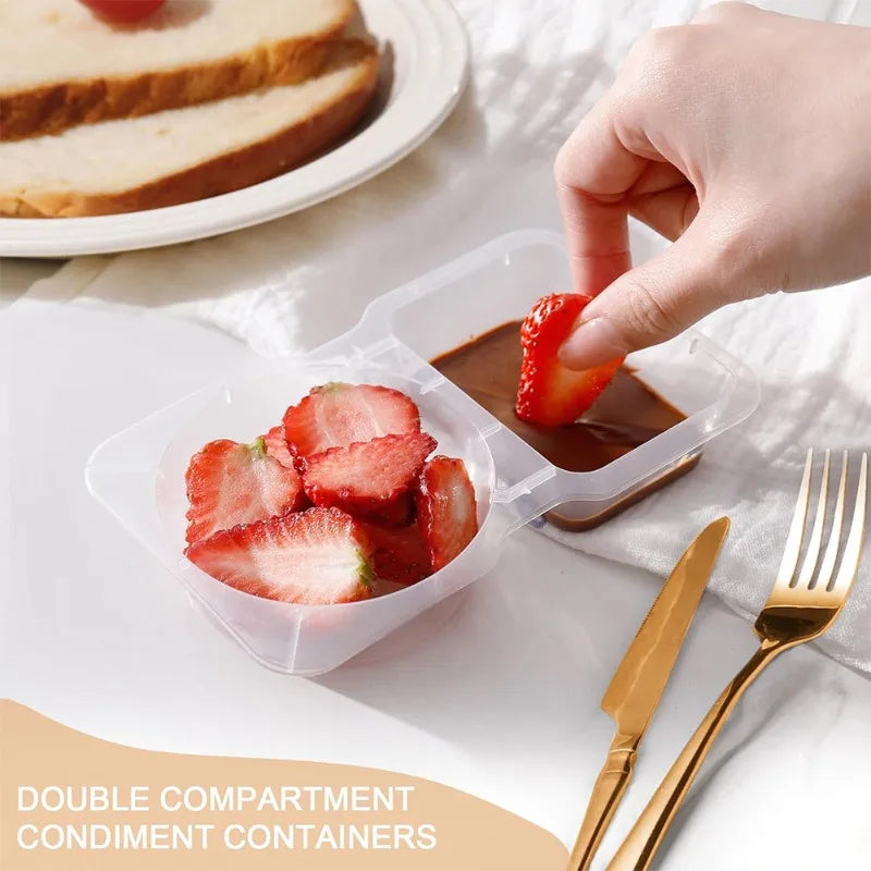 Contenedor de condimentos de doble compartimento con tapa, contenedor de aperitivos con compartimento portátil para pícnic diario al aire libre, 5/10/20/40 Uds.
