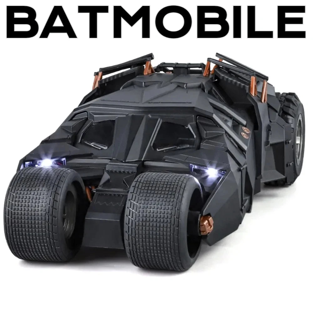 Modelo de coche de batmóvel a gran escala 1:18, juguete del Caballero Oscuro, trilogía, sonido, luz, aerosol deslizante, modelos de vehículos de aleación, adornos, regalos