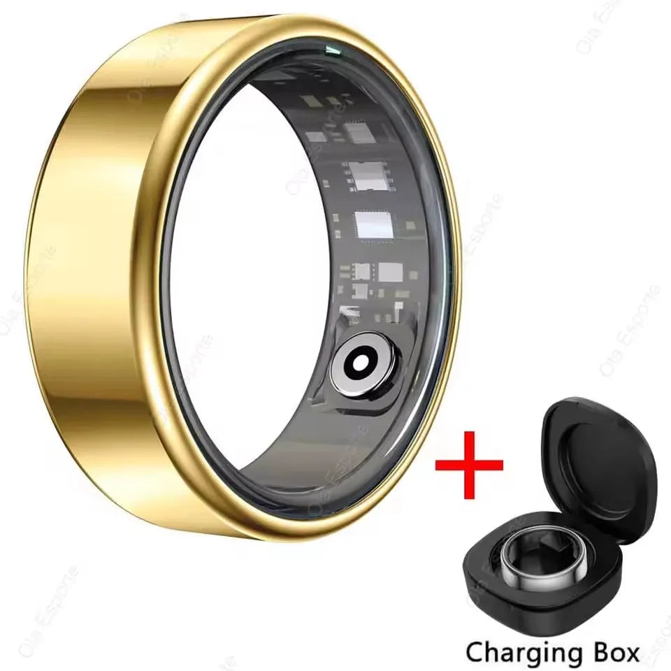 Anillo inteligente R09 para hombres y mujeres con estuche de carga, frecuencia cardíaca, oxígeno en sangre, monitor de temperatura de la piel, resistente al agua 5ATM para Android iOS