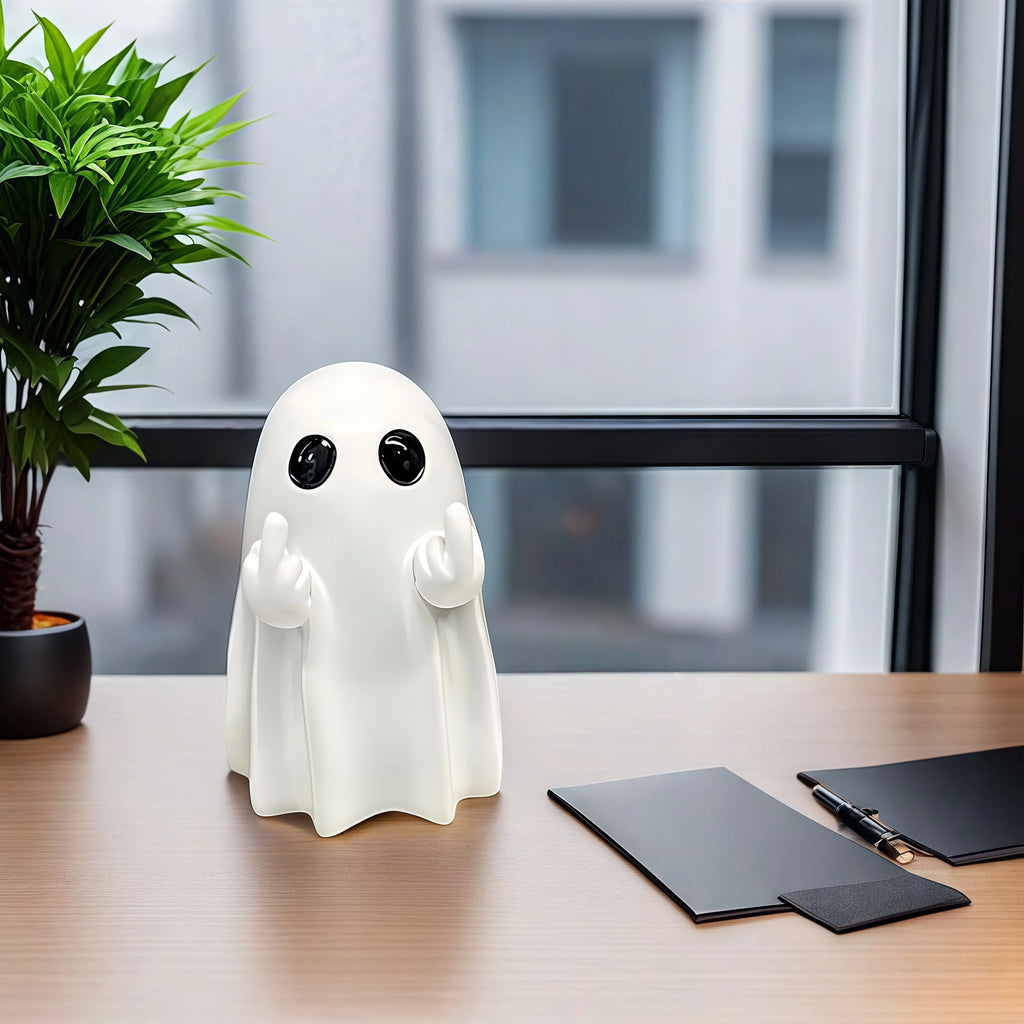 Estatua de fantasma linda del dedo medio, fantasmas pequeñas figuras de fantasmas aterradoras, decoraciones para el hogar de Halloween, estante de centros de mesa de centro