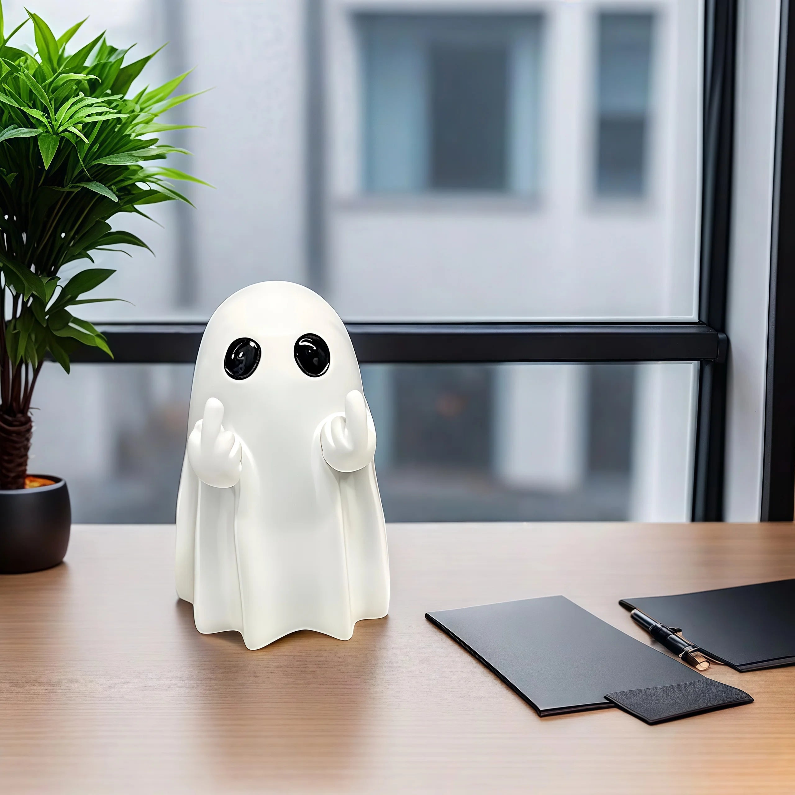 Estatua de fantasma linda del dedo medio, fantasmas pequeñas figuras de fantasmas aterradoras, decoraciones para el hogar de Halloween, estante de centros de mesa de centro