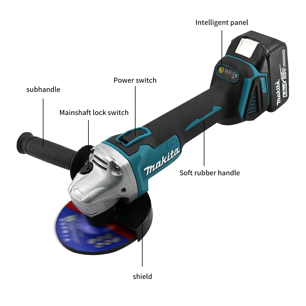 Amoladora angular eléctrica sin escobillas Makita, máquina cortadora recargable, pulidora de alta potencia de 18V para batería Makita