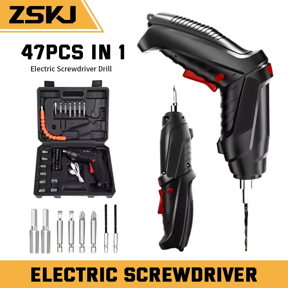 ZSKJ-Kit de destornillador eléctrico inalámbrico, 3,6 V, batería de litio recargable de 500mAh, Kit de taladro, herramientas eléctricas plegables para el hogar