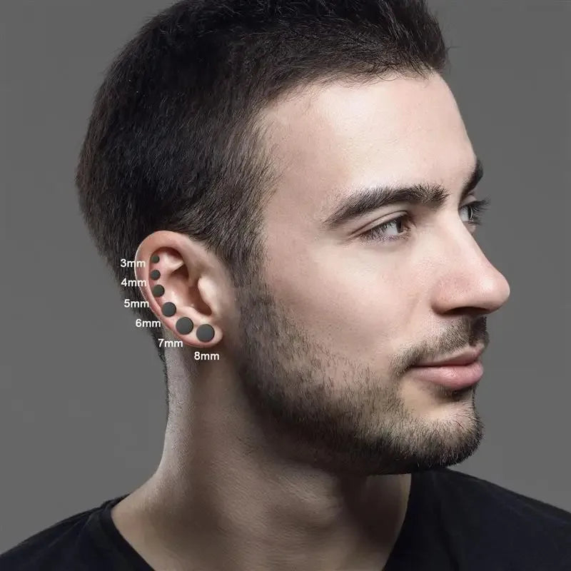 2 uds. Pendientes redondos negros de acero inoxidable para hombres, pendientes Punk de 3-8mm, pendientes de tuerca con empuje hacia atrás para mujeres y hombres, joyería