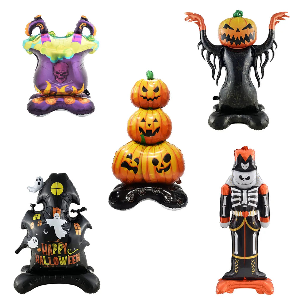 Juego de globos de papel de aluminio con soporte gigante, globo de calabaza, fantasma, bruja, árbol fantasma, decoraciones para fiesta de Halloween, 1 Juego
