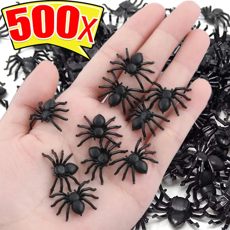 50/500 Uds pequeñas arañas negras falsas decoración de Halloween araña de terror DIY fiesta Casa Encantada Prop insectos realistas juguetes difíciles