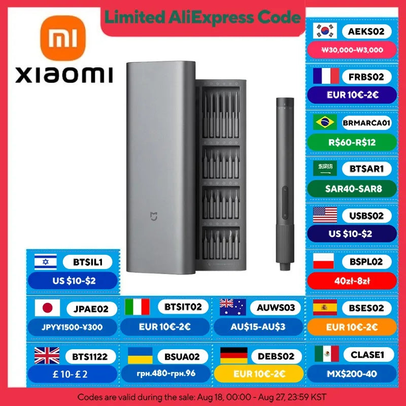 Destornillador eléctrico de precisión XIAOMI MIJIA con 24 puntas de acero S2, 2 ajustes de torsión, más de 400 tornillos por carga  ,Para reparación de hogar inteligente