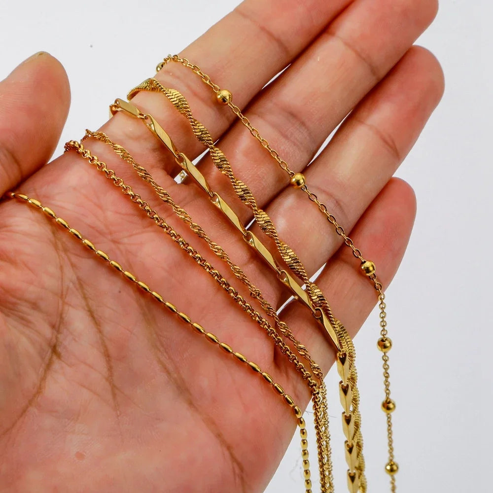 HIYEE-collar de cadena de eslabones de cuerda con cuentas en forma de O para mujer, bola de serpiente de acero inoxidable, regalo de joyería, accesorios Diy de Color dorado