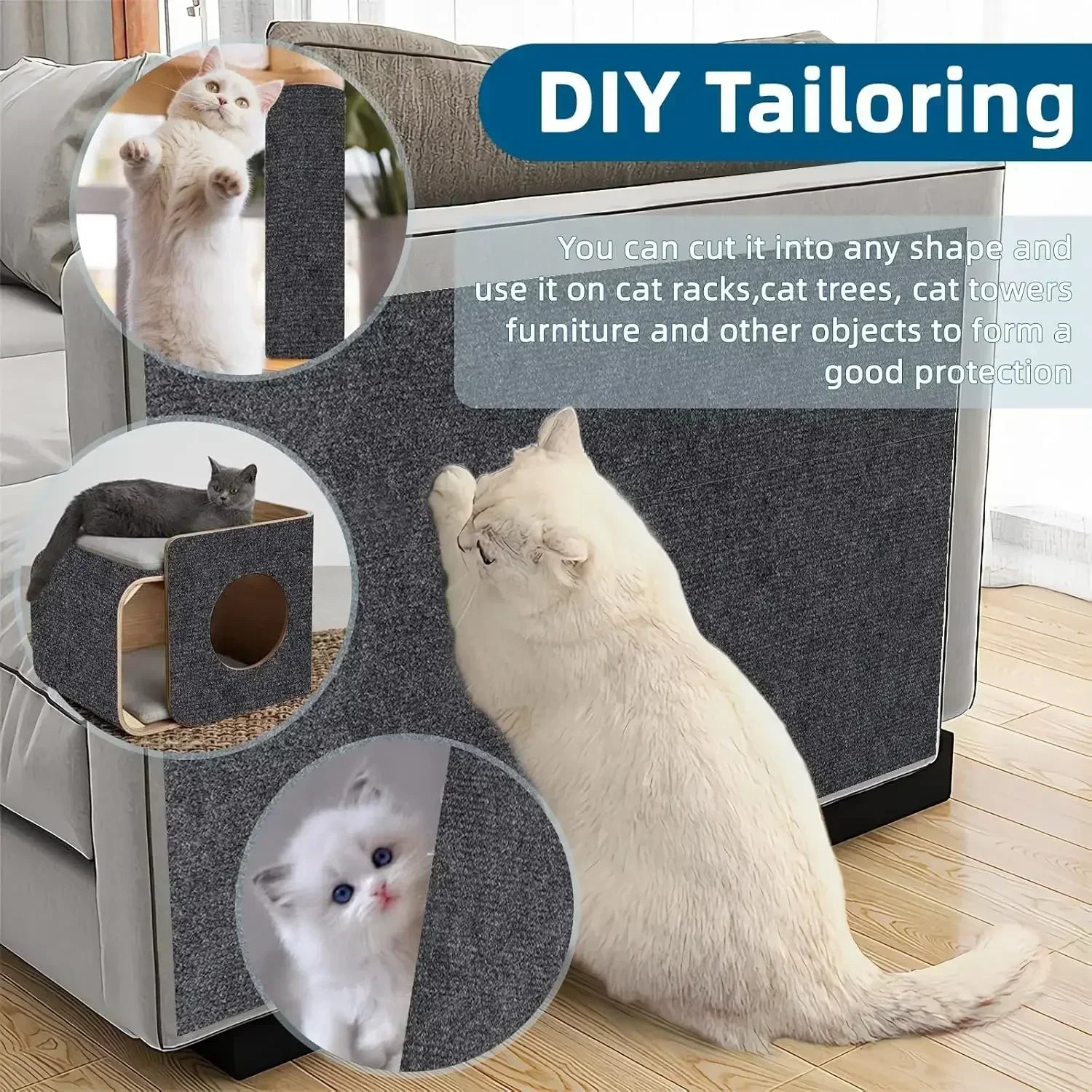 Alfombra rascadora para gatos recortable, alfombra autoadhesiva, rascador para mascotas, muebles, sofá, esquina, Protector de pared para sofá interior