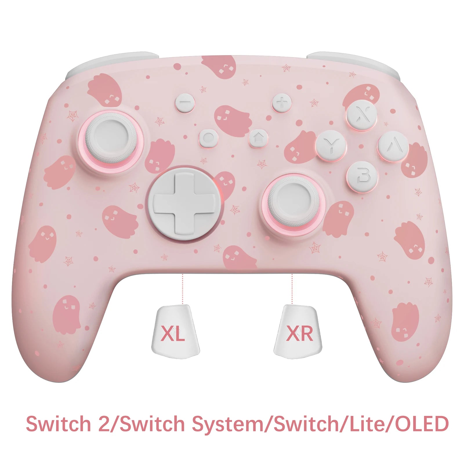 FUNLAB para Halloween-controlector Pro de efecto Hall con patrón luminoso fantasma para Nintendo Switch 2/PC/OLED/Lite/Paddle/Turbo/RGB-Rosa