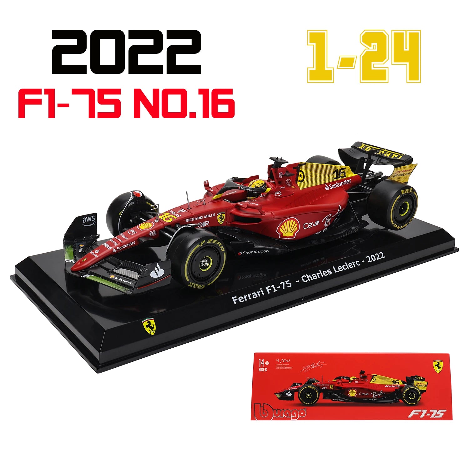 Bburago 1:24 # 16 Leclerc 2023 F1 Scuderia Ferrari sf23 # 55 Sainz Modelo de coche de aleación Modelo de fundición a presión de Fórmula Uno